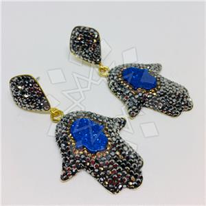 Fashion Hamsa Hand Gem and Crystals Dangle Earrings