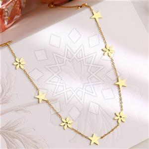 Fashion Moon and Stars Flower Metal and Chain Necklace