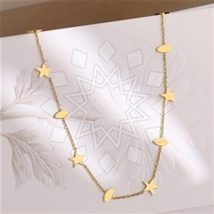 Fashion Moon and Stars Metal and Chain Necklace