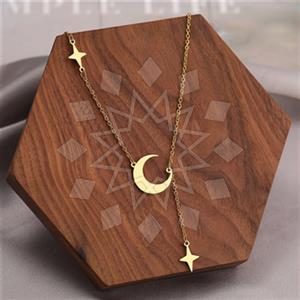 Fashion Moon and Stars Metal and Chain Necklace