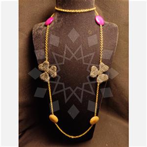 Fashion Tree and Leaf Gem and Crystals Metal and Chain Necklace