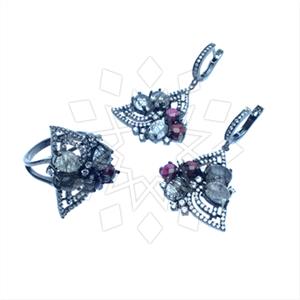 925 Sterling Silver Zirconia Statement  Ring Earrings Sets