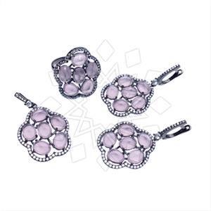 925 Sterling Silver Zirconia Statement  Ring Earring Pendant Sets