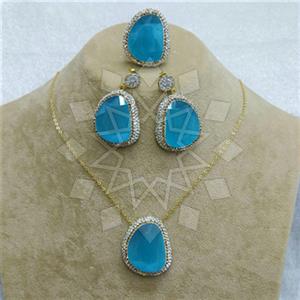 Fashion Gem and Crystals Ring Earring Necklace Sets