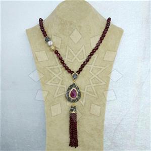 Fashion Gem and Crystals Tassel Necklace