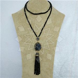 Fashion Gem and Crystals Tassel Necklace