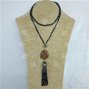 Fashion Gem and Crystals Tassel Necklace