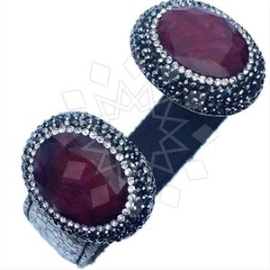 925 Sterling Silver Gem and Crystals Cuff Bracelets