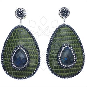 Leather and Fur Gem and Crystals Dangle Earrings