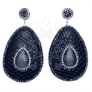 Leather and Fur Gem and Crystals Dangle Earrings