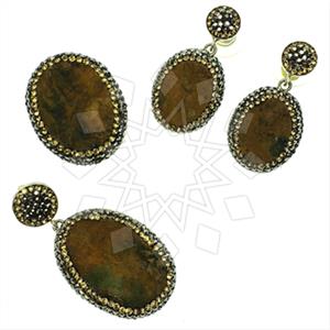 925 Sterling Silver Gem and Crystals Ring Earring Pendant Sets