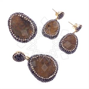 925 Sterling Silver Gem and Crystals Ring Earring Pendant Sets