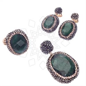 925 Sterling Silver Gem and Crystals Ring Earring Pendant Sets