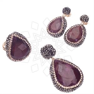 925 Sterling Silver Gem and Crystals Ring Earring Pendant Sets