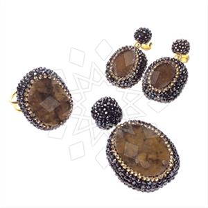 925 Sterling Silver Gem and Crystals Ring Earring Pendant Sets