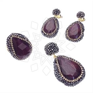 925 Sterling Silver Gem and Crystals Ring Earring Pendant Sets
