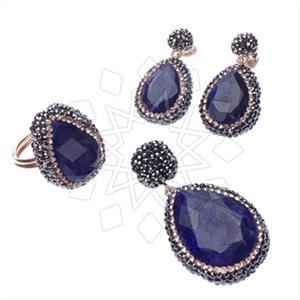 925 Sterling Silver Gem and Crystals Ring Earring Pendant Sets