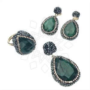 925 Sterling Silver Gem and Crystals Ring Earring Pendant Sets