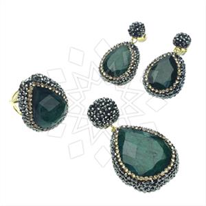 925 Sterling Silver Gem and Crystals Ring Earring Pendant Sets