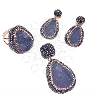 925 Sterling Silver Gem and Crystals Ring Earring Pendant Sets