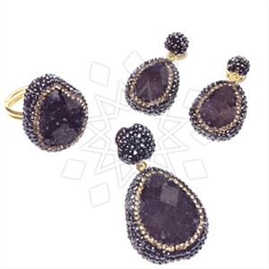 925 Sterling Silver Gem and Crystals Ring Earring Pendant Sets