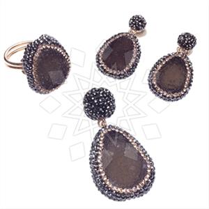 925 Sterling Silver Gem and Crystals Ring Earring Pendant Sets