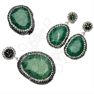 925 Sterling Silver Gem and Crystals Ring Earring Pendant Sets