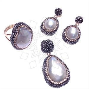 925 Sterling Silver Gem and Crystals Ring Earring Pendant Sets