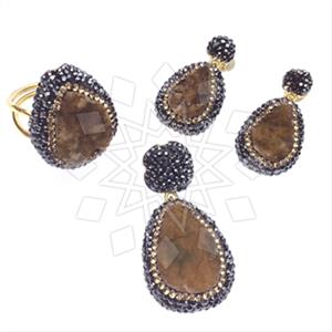 925 Sterling Silver Gem and Crystals Ring Earring Pendant Sets