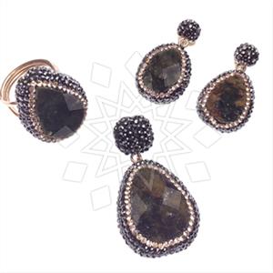 925 Sterling Silver Gem and Crystals Ring Earring Pendant Sets