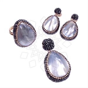 925 Sterling Silver Gem and Crystals Ring Earring Pendant Sets