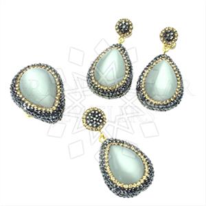 925 Sterling Silver Gem and Crystals Ring Earring Pendant Sets
