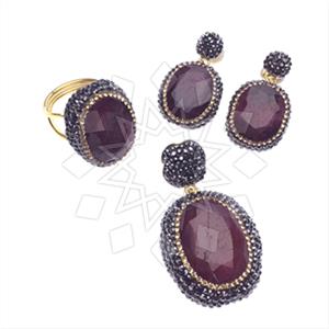 925 Sterling Silver Gem and Crystals Ring Earring Pendant Sets