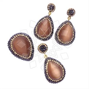 925 Sterling Silver Gem and Crystals Ring Earring Pendant Sets