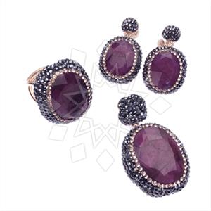 925 Sterling Silver Gem and Crystals Ring Earring Pendant Sets