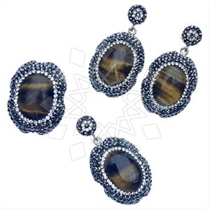925 Sterling Silver Gem and Crystals Ring Earring Pendant Sets