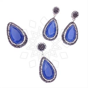 925 Sterling Silver Gem and Crystals Ring Earring Pendant Sets