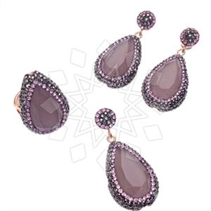 925 Sterling Silver Gem and Crystals Ring Earring Pendant Sets