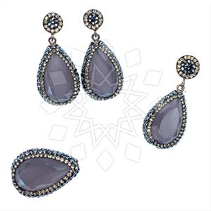 925 Sterling Silver Gem and Crystals Ring Earring Pendant Sets