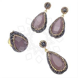 925 Sterling Silver Gem and Crystals Ring Earring Pendant Sets