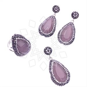 925 Sterling Silver Gem and Crystals Ring Earring Pendant Sets