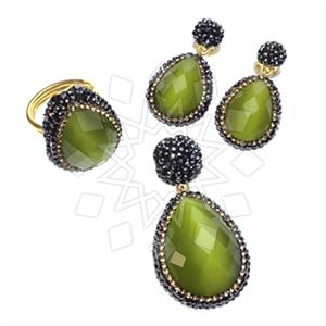 925 Sterling Silver Gem and Crystals Ring Earring Pendant Sets