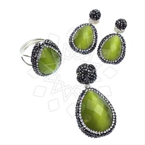 925 Sterling Silver Gem and Crystals Ring Earring Pendant Sets