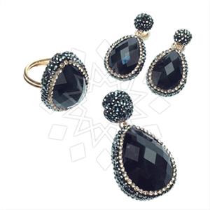 925 Sterling Silver Gem and Crystals Ring Earring Pendant Sets