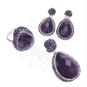 925 Sterling Silver Gem and Crystals Ring Earring Pendant Sets