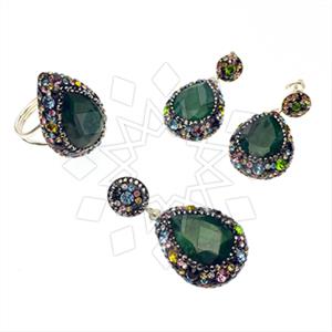 925 Sterling Silver Gem and Crystals Ring Earring Pendant Sets