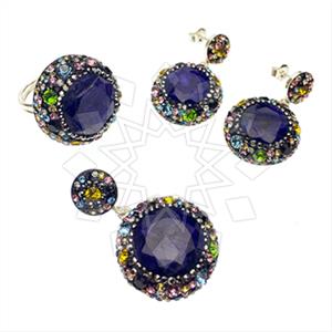 925 Sterling Silver Gem and Crystals Ring Earring Pendant Sets