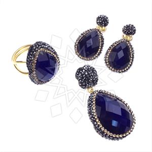 925 Sterling Silver Gem and Crystals Ring Earring Pendant Sets