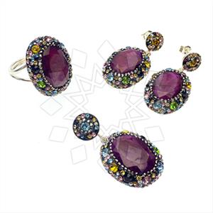 925 Sterling Silver Gem and Crystals Ring Earring Pendant Sets