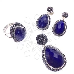 925 Sterling Silver Gem and Crystals Ring Earring Pendant Sets
